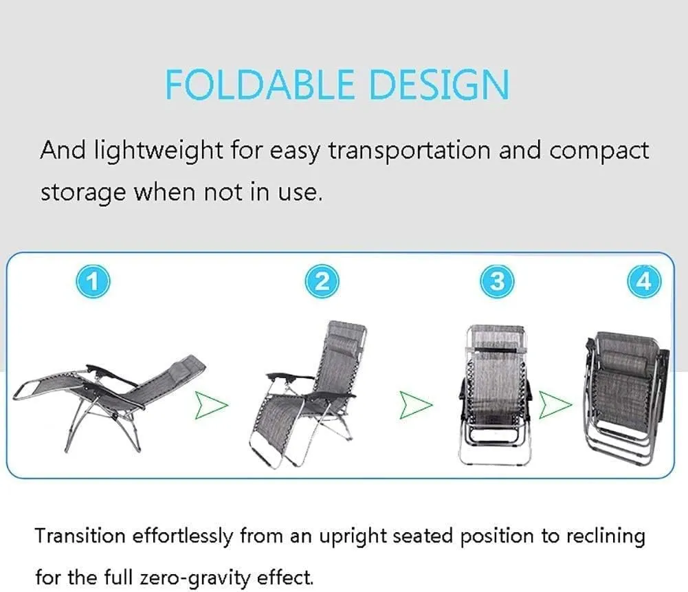 Set of 2 Patio Zero Gravity Chair for Heavy Duty PeopleOutdoor Lounge Chairs with Pillow Folding Recliner Deck Beach YardSupport 250kg Vision