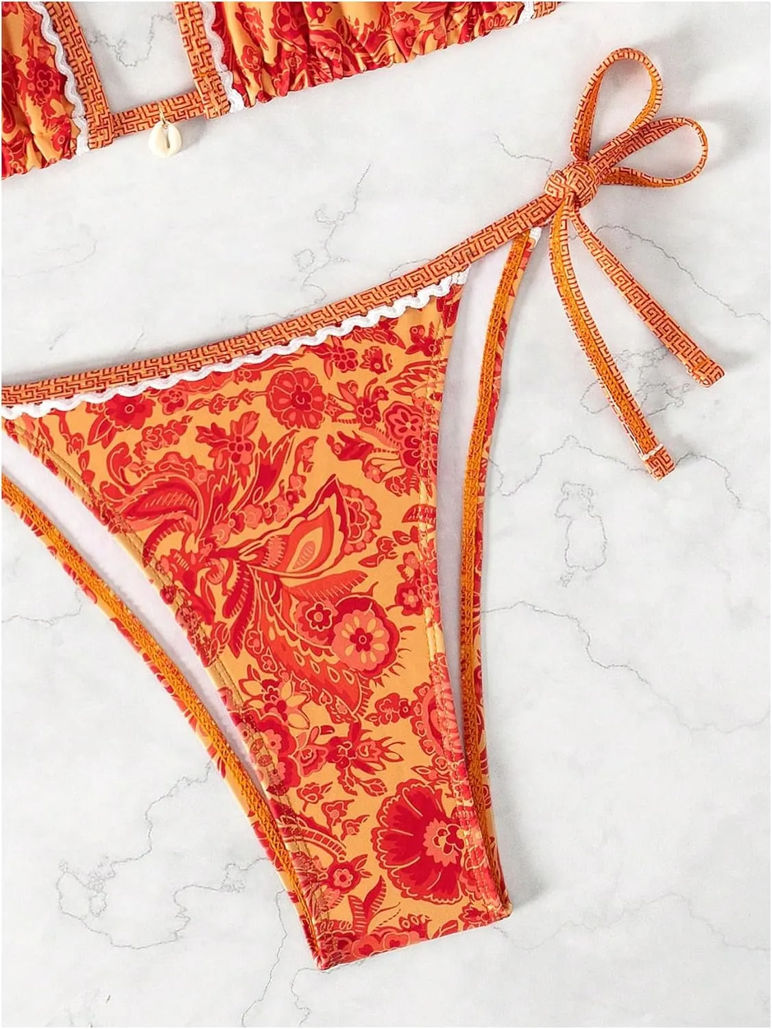SHENHE Women's 2 Piece Halter Swimsuit Textured Tie Side Triangle Bikini Bathing Suit