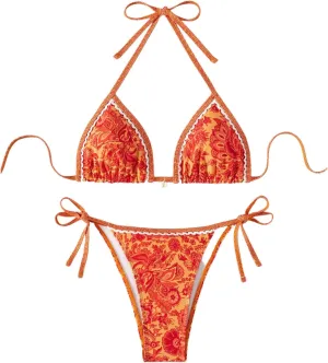 SHENHE Women's 2 Piece Halter Swimsuit Textured Tie Side Triangle Bikini Bathing Suit