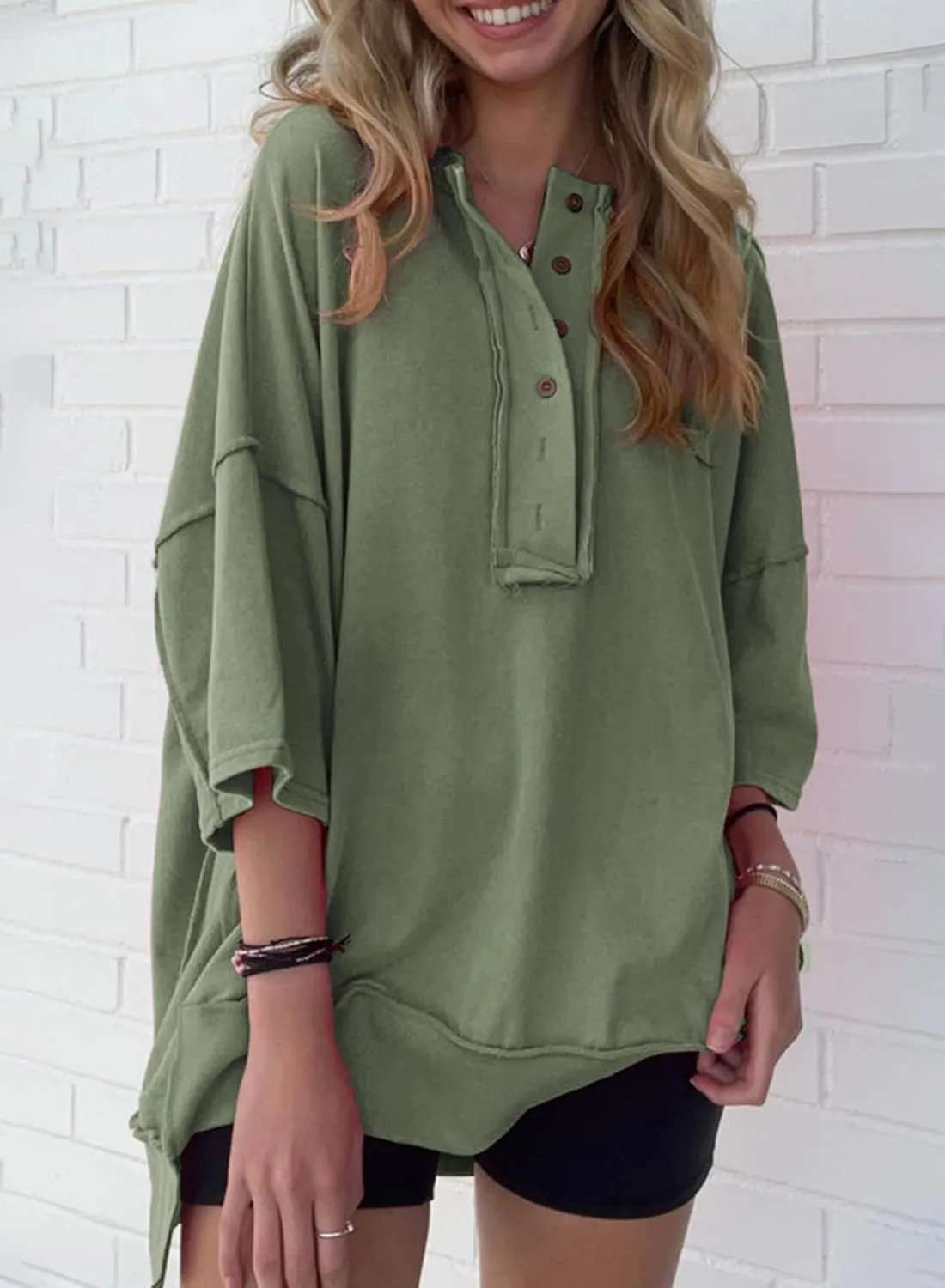SHEWIN Women's Fashion Oversized T Shirts Casual Short Sleeve Reverse Seam Summer Tops Tees