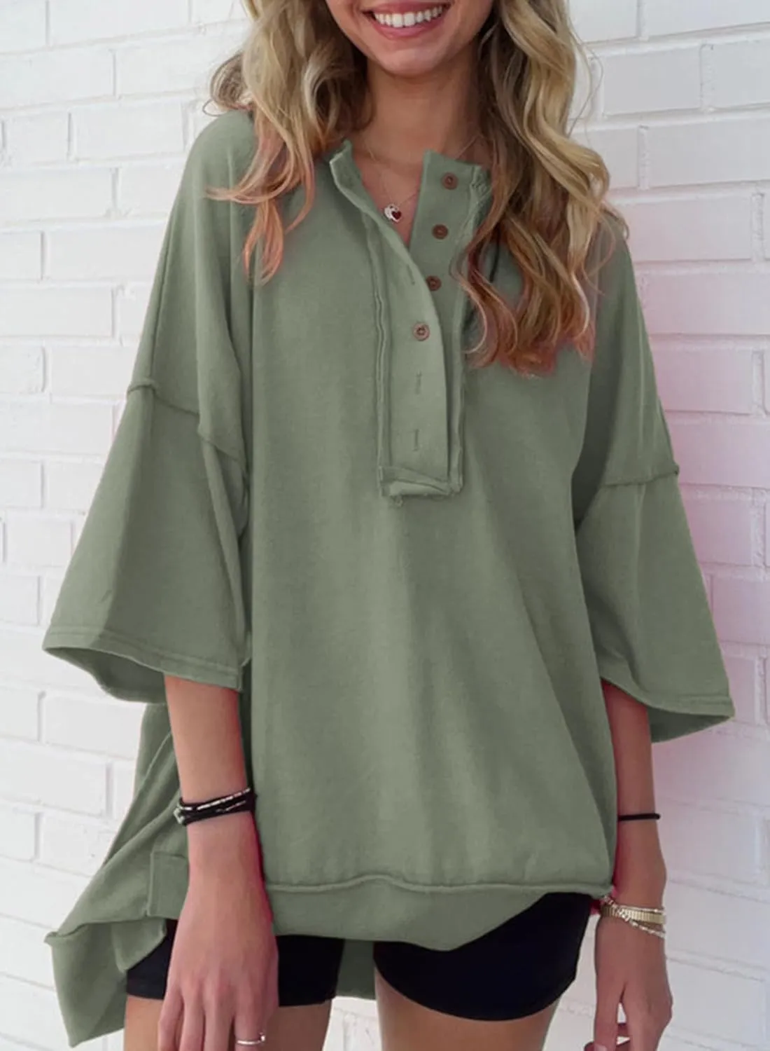 SHEWIN Women's Fashion Oversized T Shirts Casual Short Sleeve Reverse Seam Summer Tops Tees
