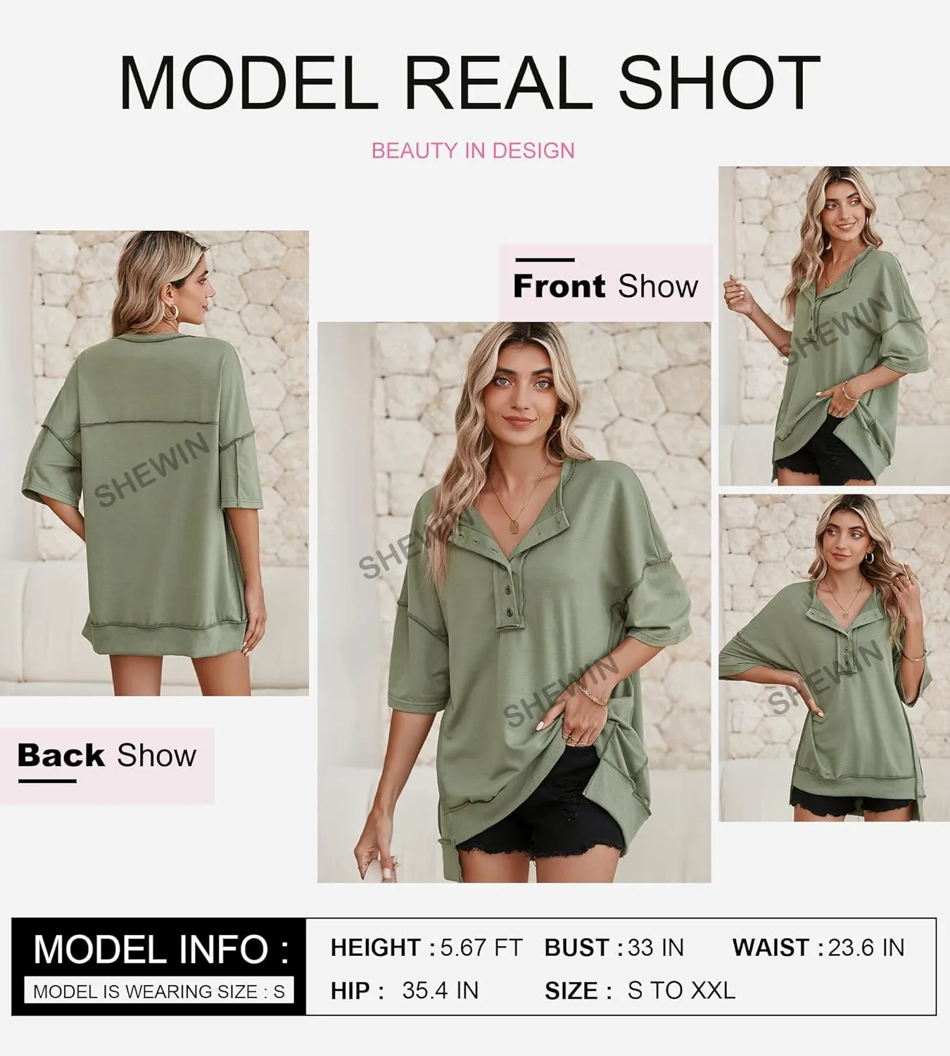 SHEWIN Women's Fashion Oversized T Shirts Casual Short Sleeve Reverse Seam Summer Tops Tees