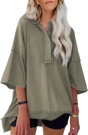 SHEWIN Women's Fashion Oversized T Shirts Casual Short Sleeve Reverse Seam Summer Tops Tees