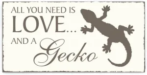 Shield Deko Shield "All you Need is Love and A Gecko" Vintage Keepsake Wooden Plaque/Sign Door Sign Reptiles Pet Lizard