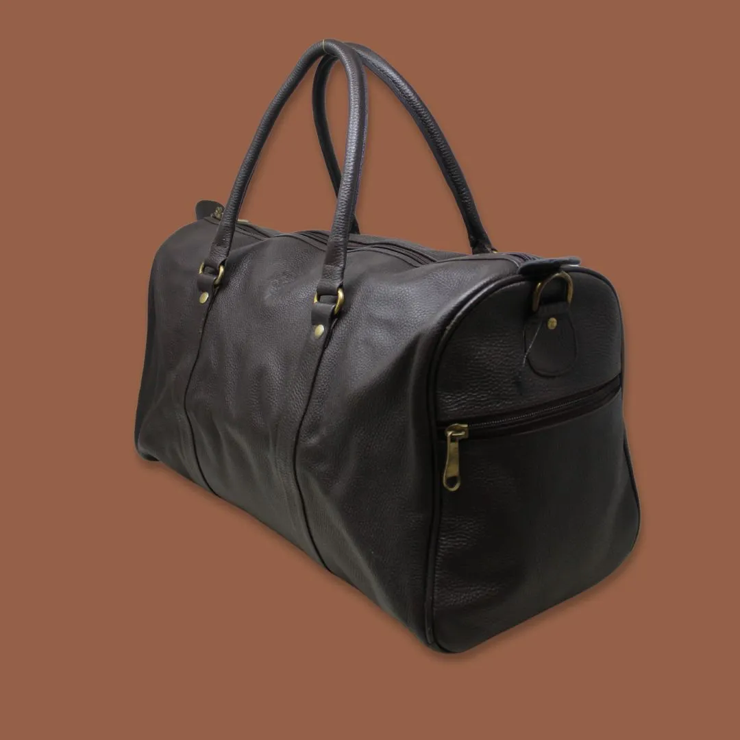 Shivansh Black Genuine Leather Duffle Weekender Bag-Gs