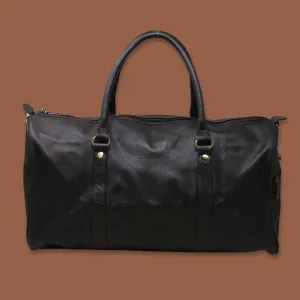 Shivansh Black Genuine Leather Duffle Weekender Bag-Gs