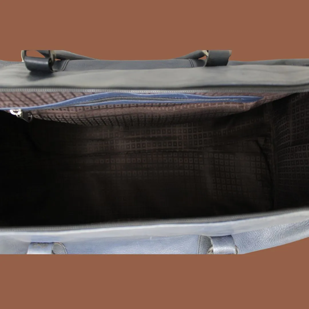 Shivansh Black Genuine Leather Duffle Weekender Bag-Gs