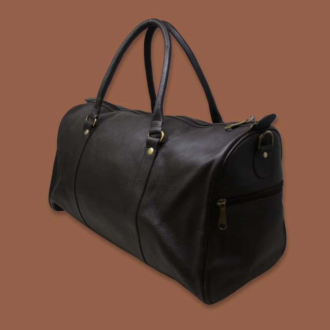 Shivansh Black Genuine Leather Duffle Weekender Bag-Gs