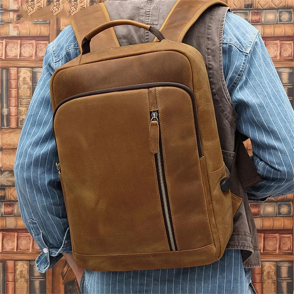 Shoulder Bag Men's Vintage Computer Bag Crazy Horse Leather Large Capacity Travel Shoulder Bag Man