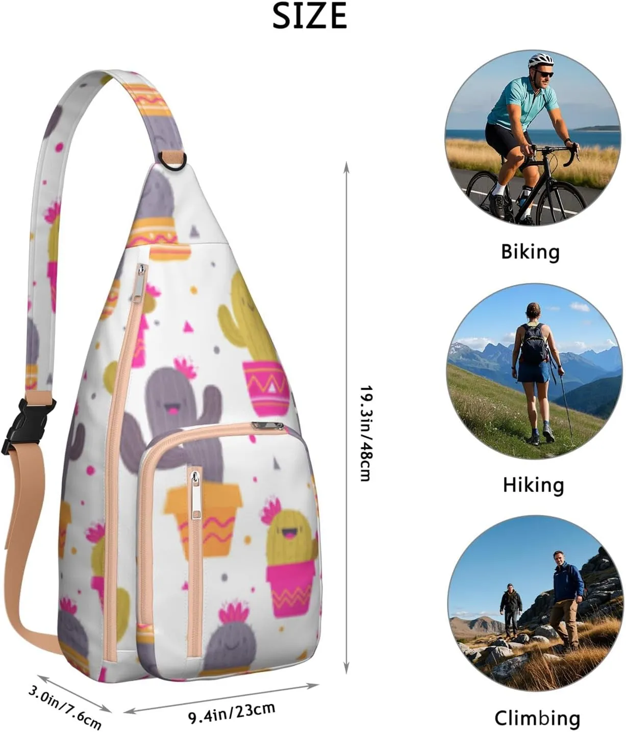 Shoulder Sling Crossbody Casual Chest Bag For Travel Sports Running,Backpack for Men & Women Lightweight Sports BagCrossbody Concealed Carry,Cactus Shoulder Bag Waterproof Chest Bag