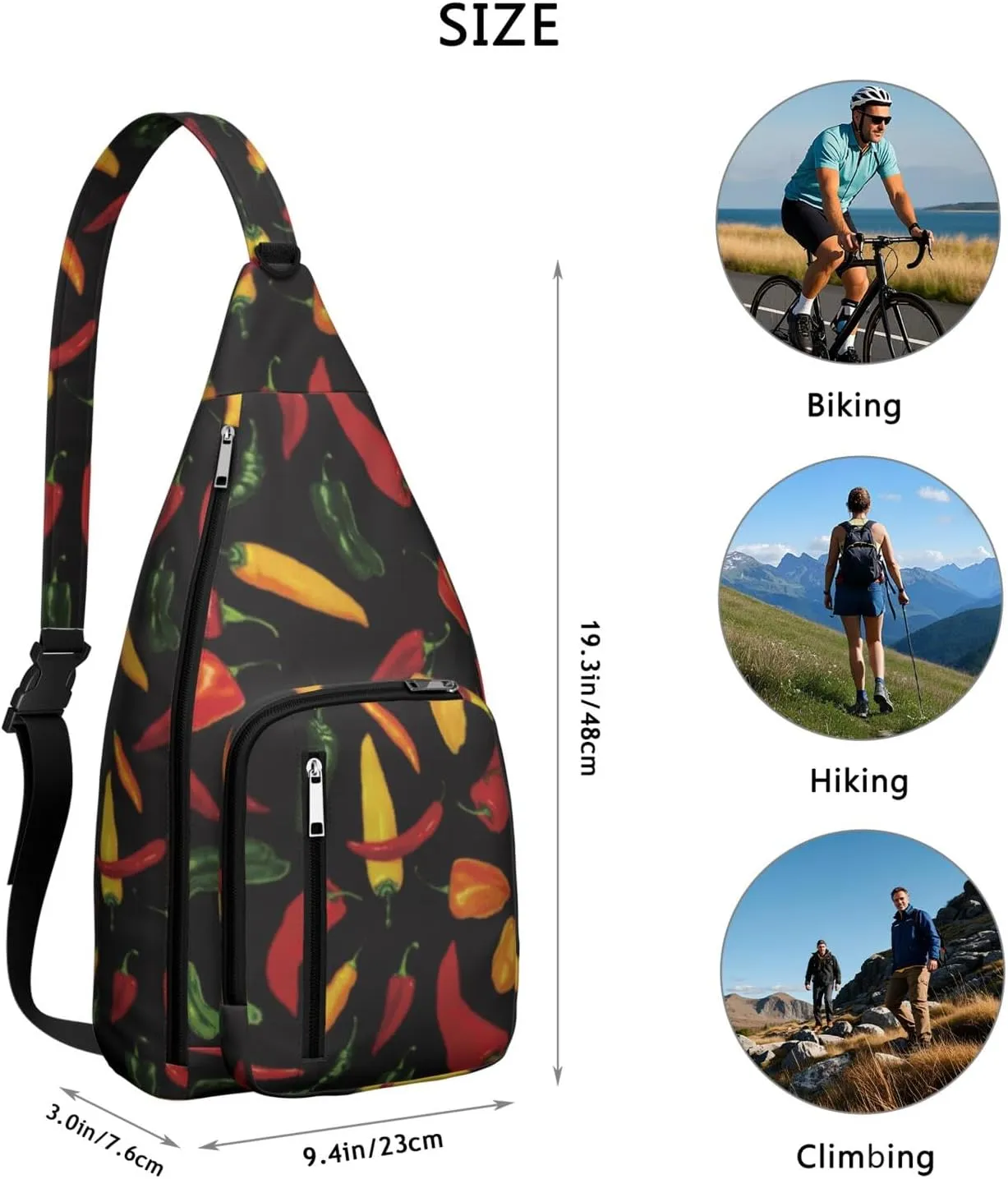 Shoulder Sling Crossbody Casual Chest Bag For Travel Sports Running,Backpack for Men & Women Lightweight Sports BagCrossbody Concealed Carry,Chili Shoulder Bag Waterproof Chest Bag