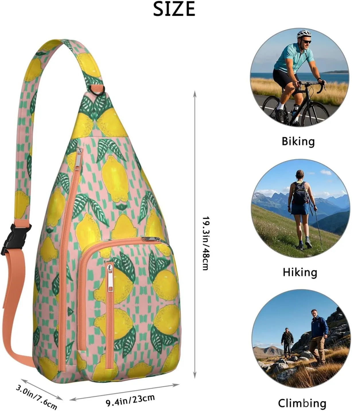 Shoulder Sling Crossbody Casual Chest Bag For Travel Sports Running,Backpack for Men & Women Lightweight Sports BagCrossbody Concealed Carry,Lemon Shoulder Bag Waterproof Chest Bag