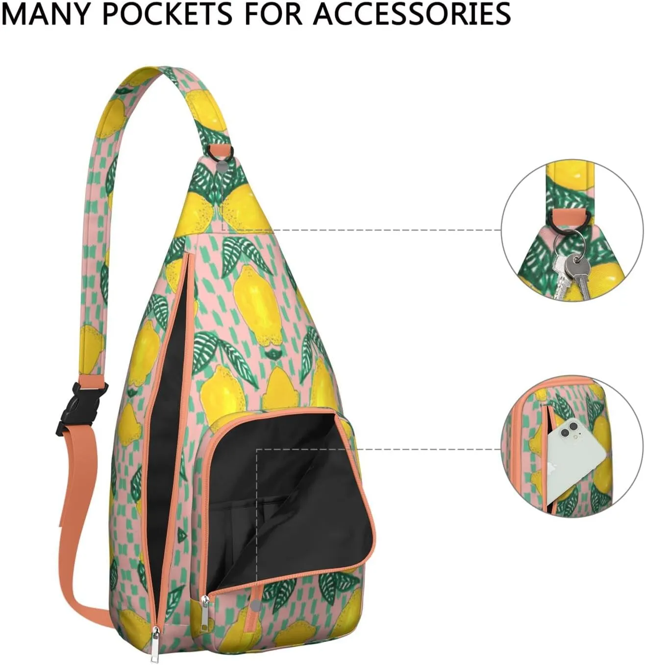 Shoulder Sling Crossbody Casual Chest Bag For Travel Sports Running,Backpack for Men & Women Lightweight Sports BagCrossbody Concealed Carry,Lemon Shoulder Bag Waterproof Chest Bag