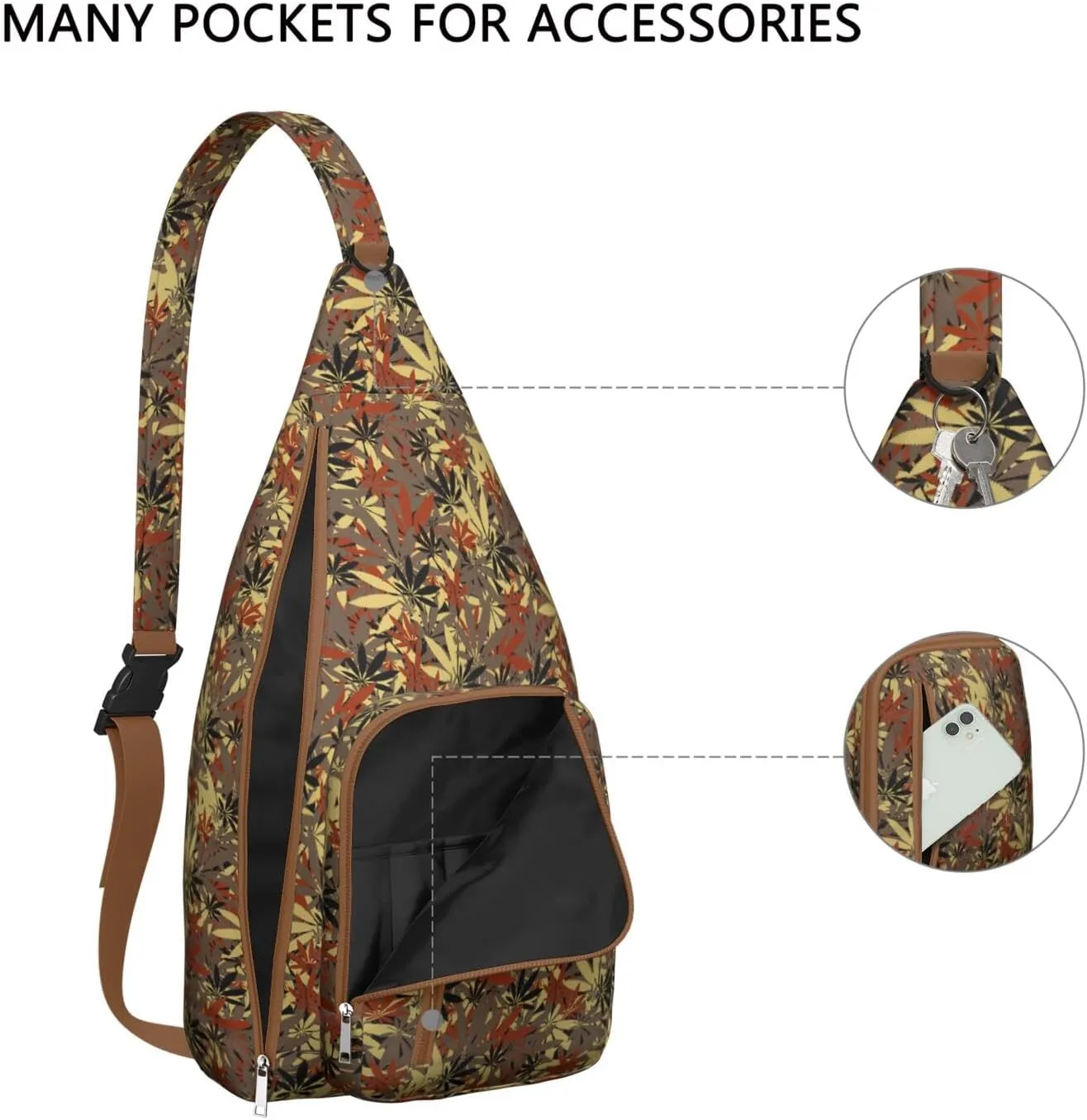 Shoulder Sling Crossbody Casual Chest Bag For Travel Sports Running,Backpack for Men & Women Lightweight Sports BagCrossbody Concealed Carry,Marijuana Leaf Shoulder Bag Waterproof Chest Bag