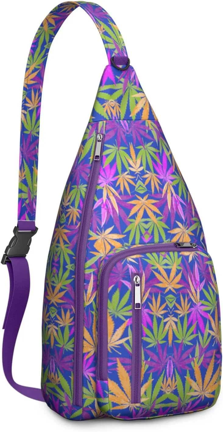 Shoulder Sling Crossbody Casual Chest Bag For Travel Sports Running,Backpack for Men & Women Lightweight Sports BagCrossbody Concealed Carry,Marijuana Leaf Shoulder Bag Waterproof Chest Bag