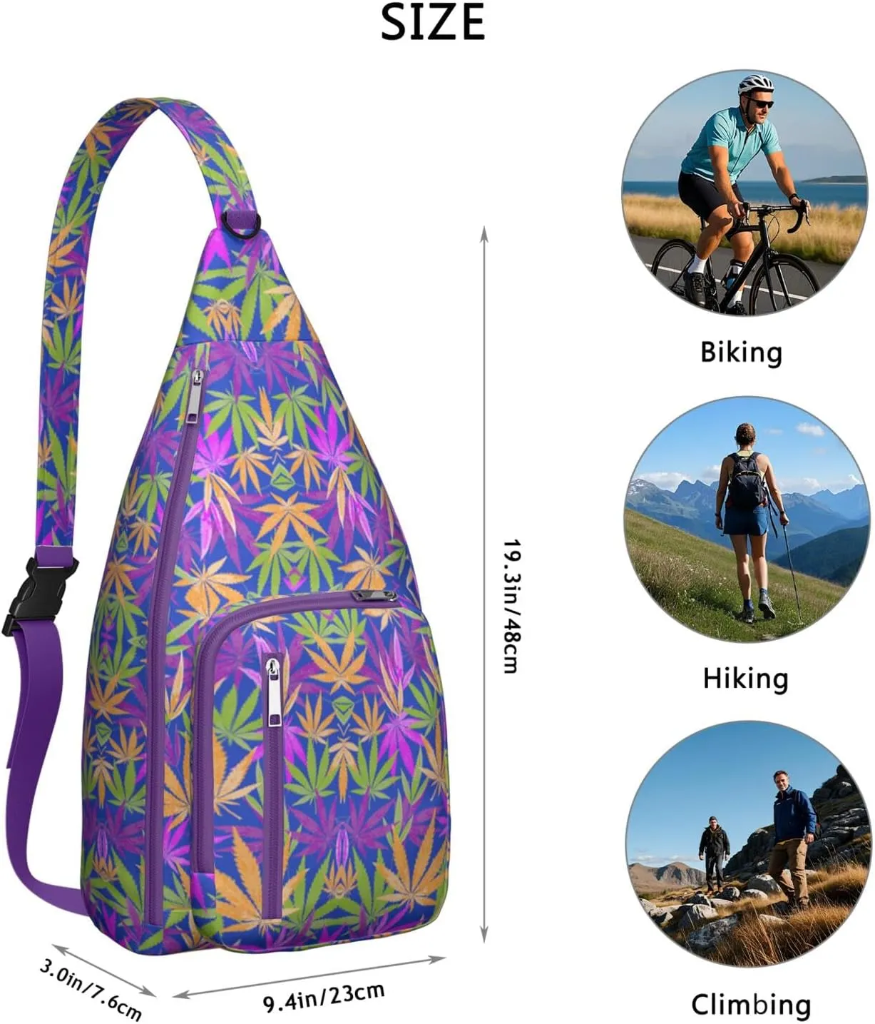 Shoulder Sling Crossbody Casual Chest Bag For Travel Sports Running,Backpack for Men & Women Lightweight Sports BagCrossbody Concealed Carry,Marijuana Leaf Shoulder Bag Waterproof Chest Bag