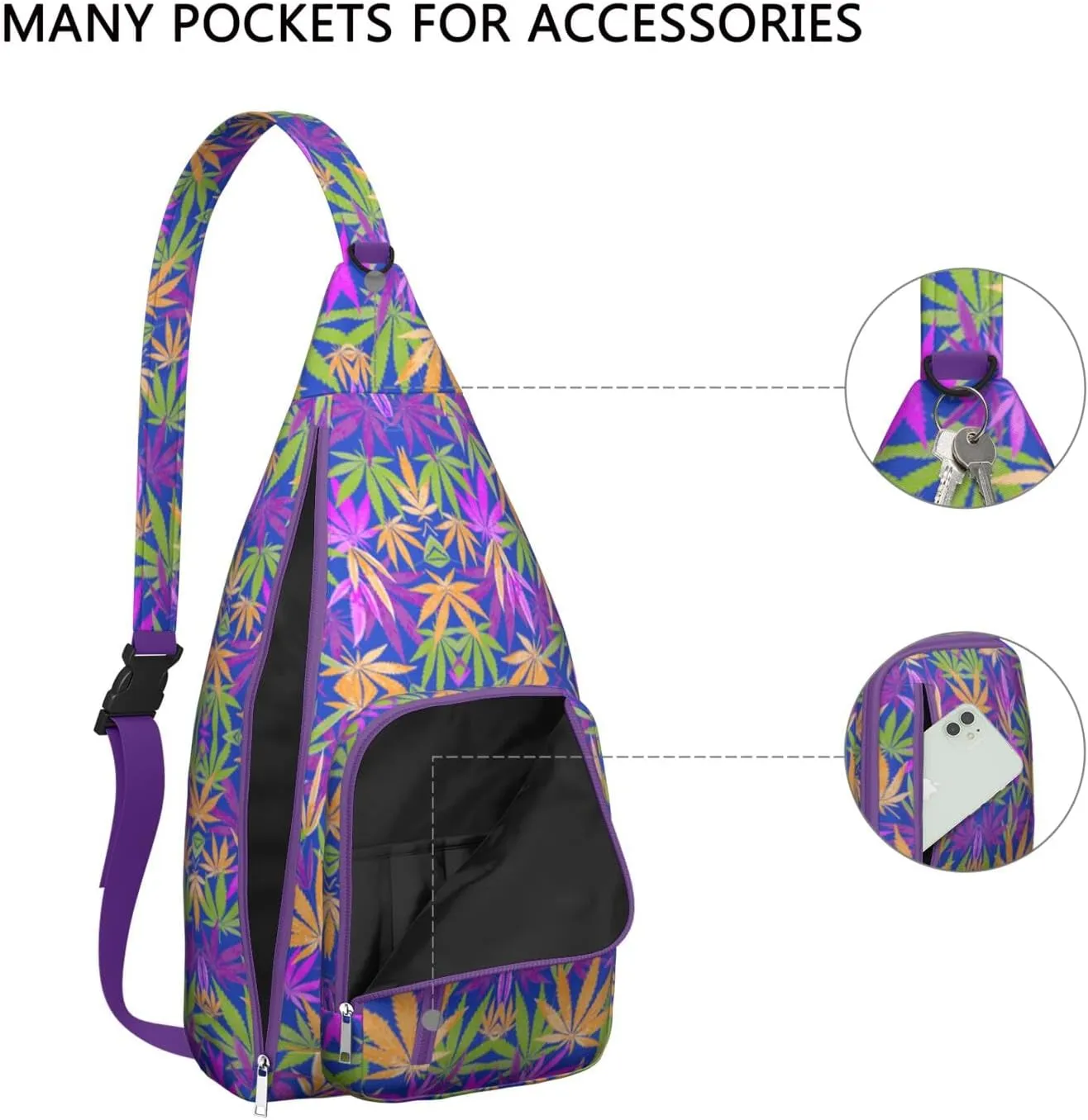Shoulder Sling Crossbody Casual Chest Bag For Travel Sports Running,Backpack for Men & Women Lightweight Sports BagCrossbody Concealed Carry,Marijuana Leaf Shoulder Bag Waterproof Chest Bag