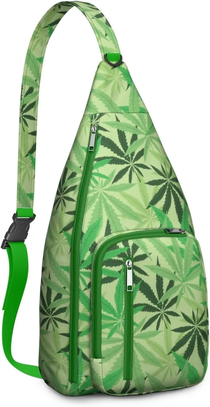 Shoulder Sling Crossbody Casual Chest Bag For Travel Sports Running,Backpack for Men & Women Lightweight Sports BagCrossbody Concealed Carry,Marijuana Leaf Shoulder Bag Waterproof Chest Bag