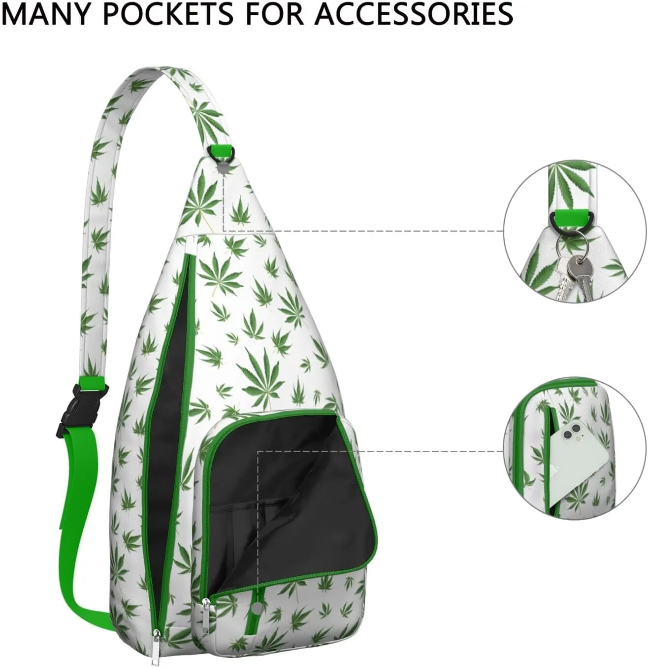 Shoulder Sling Crossbody Casual Chest Bag For Travel Sports Running,Backpack for Men & Women Lightweight Sports BagCrossbody Concealed Carry,Marijuana Leaf Shoulder Bag Waterproof Chest Bag