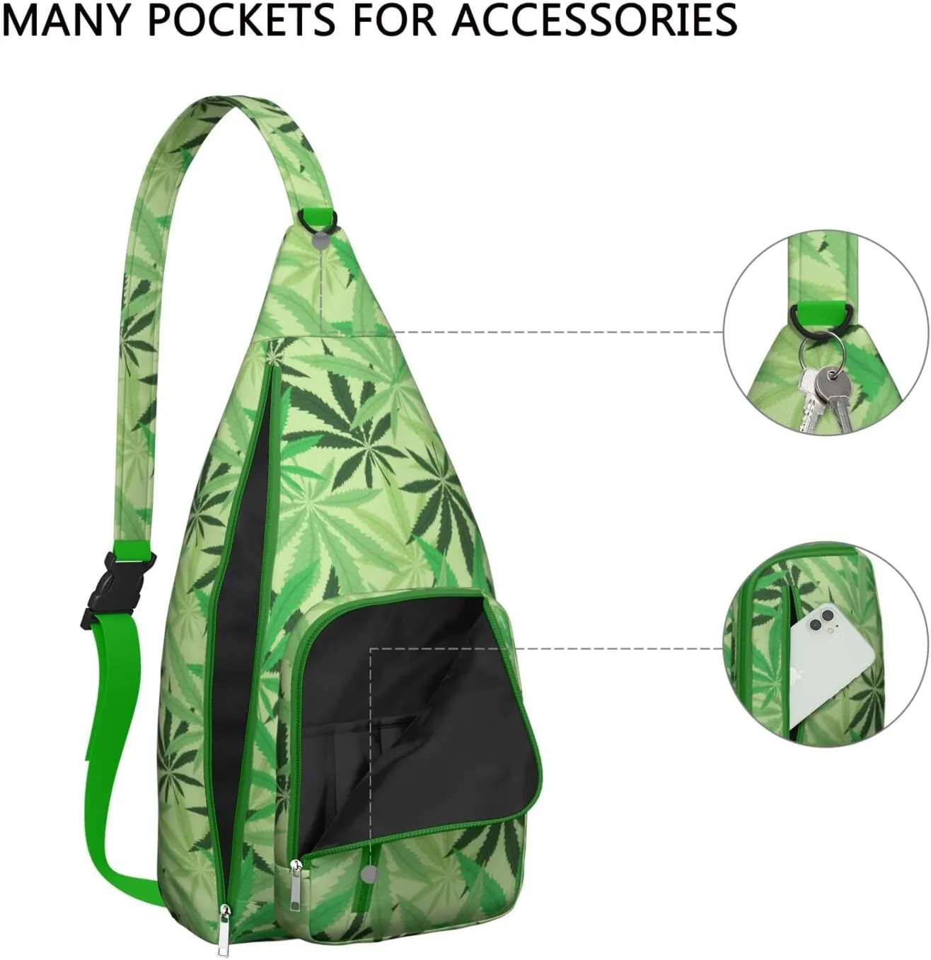 Shoulder Sling Crossbody Casual Chest Bag For Travel Sports Running,Backpack for Men & Women Lightweight Sports BagCrossbody Concealed Carry,Marijuana Leaf Shoulder Bag Waterproof Chest Bag