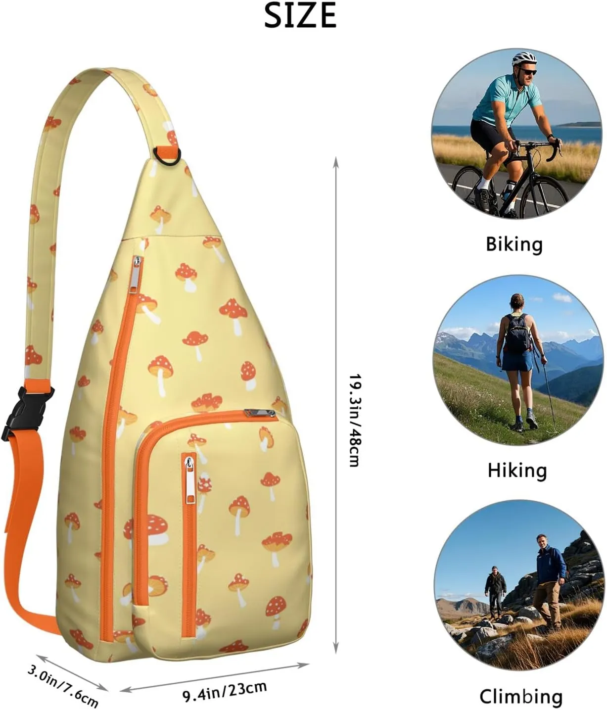 Shoulder Sling Crossbody Casual Chest Bag For Travel Sports Running,Backpack for Men & Women Lightweight Sports BagCrossbody Concealed Carry,Mushroom Shoulder Bag Waterproof Chest Bag