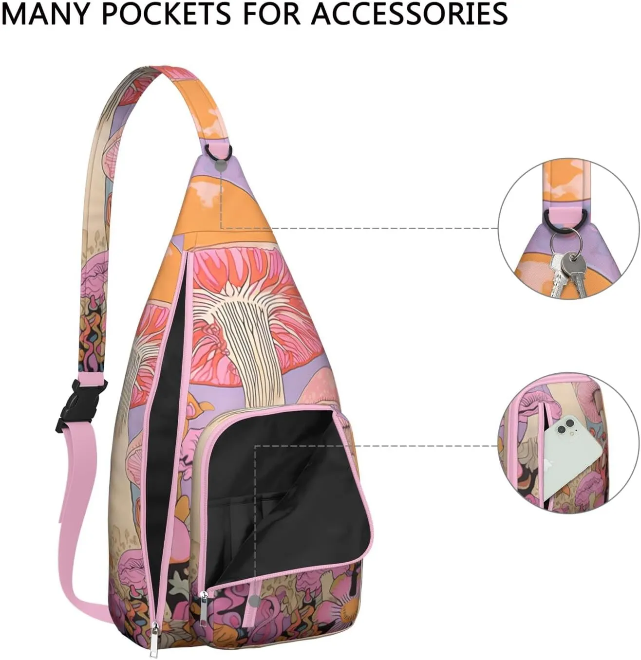 Shoulder Sling Crossbody Casual Chest Bag For Travel Sports Running,Backpack for Men & Women Lightweight Sports BagCrossbody Concealed Carry,Mushroom Shoulder Bag Waterproof Chest Bag