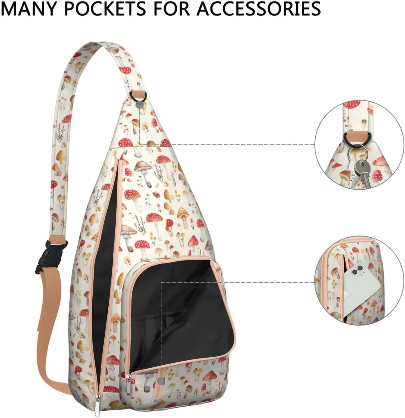 Shoulder Sling Crossbody Casual Chest Bag For Travel Sports Running,Backpack for Men & Women Lightweight Sports BagCrossbody Concealed Carry,Mushroom Shoulder Bag Waterproof Chest Bag