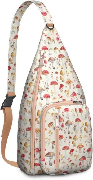 Shoulder Sling Crossbody Casual Chest Bag For Travel Sports Running,Backpack for Men & Women Lightweight Sports BagCrossbody Concealed Carry,Mushroom Shoulder Bag Waterproof Chest Bag