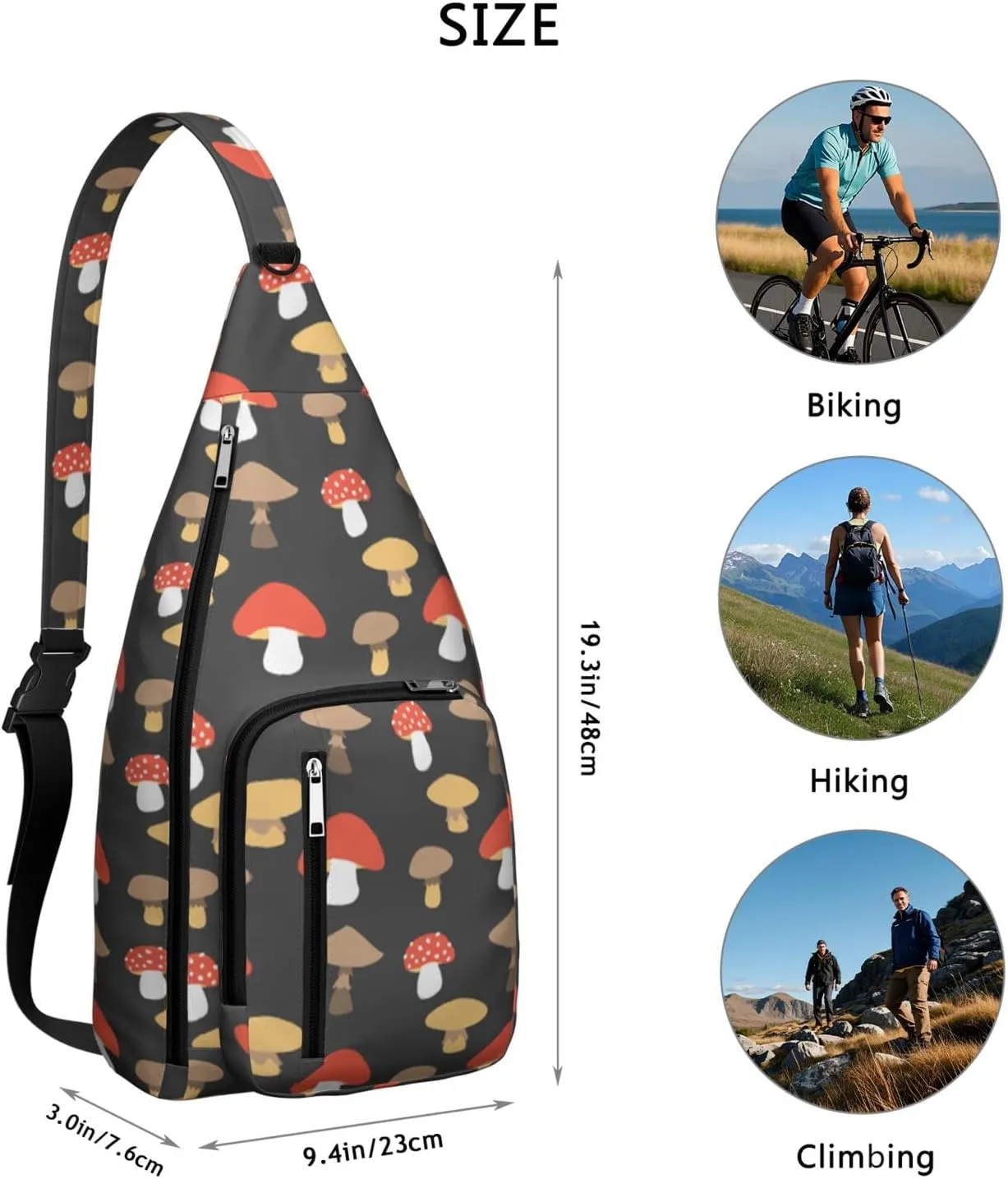 Shoulder Sling Crossbody Casual Chest Bag For Travel Sports Running,Backpack for Men & Women Lightweight Sports BagCrossbody Concealed Carry,Mushroom Shoulder Bag Waterproof Chest Bag