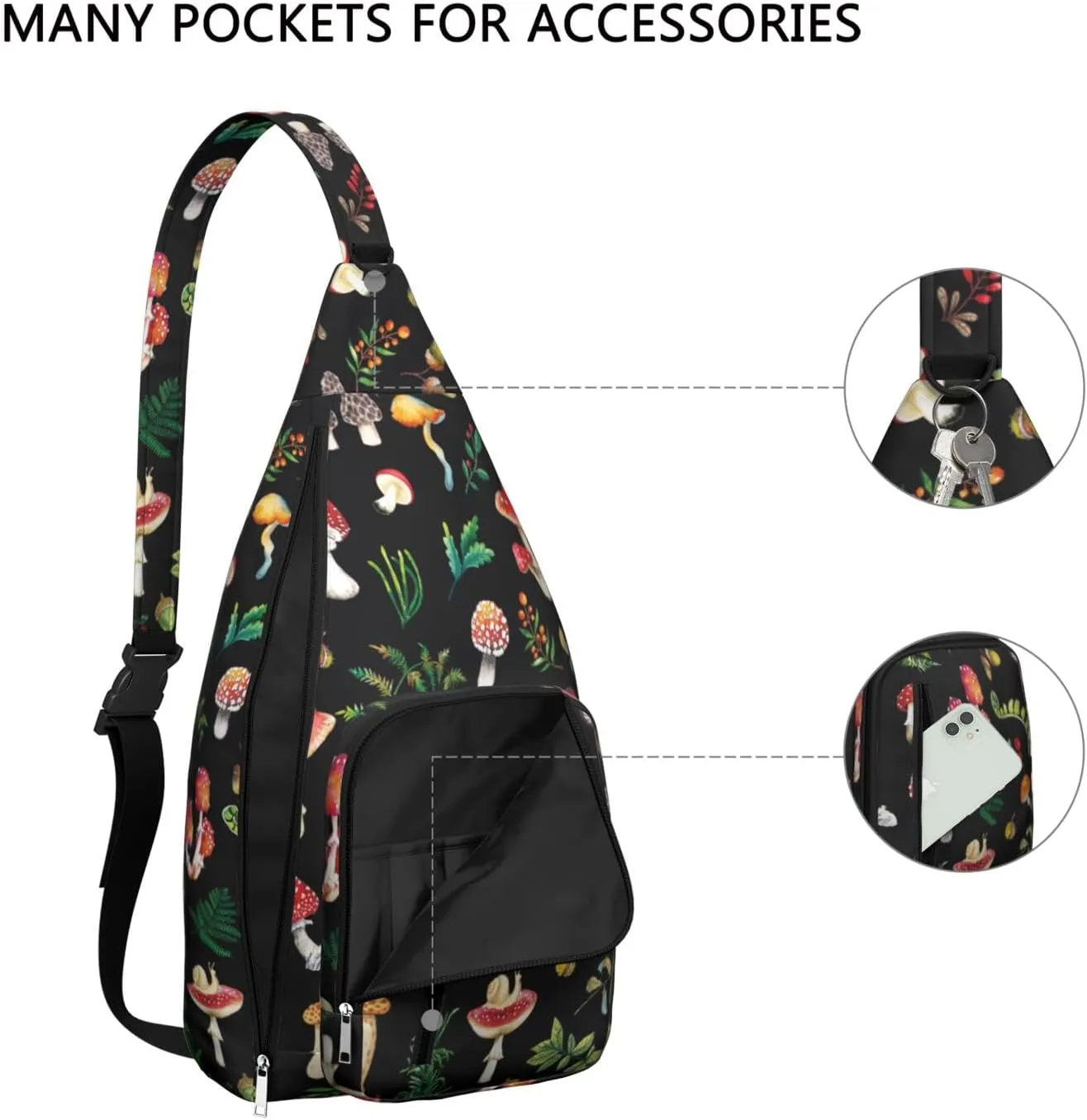 Shoulder Sling Crossbody Casual Chest Bag For Travel Sports Running,Backpack for Men & Women Lightweight Sports BagCrossbody Concealed Carry,Mushroom Shoulder Bag Waterproof Chest Bag