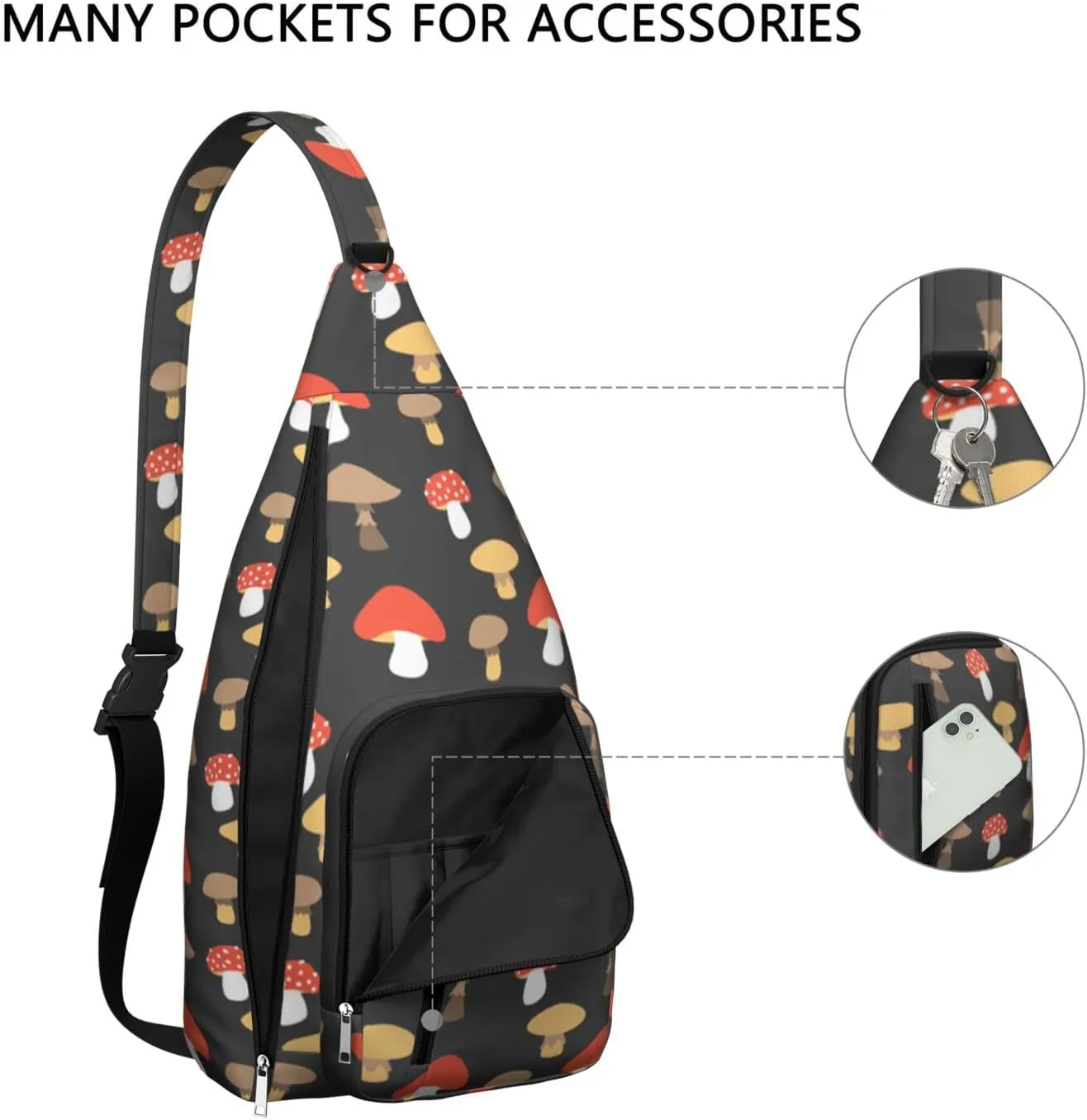 Shoulder Sling Crossbody Casual Chest Bag For Travel Sports Running,Backpack for Men & Women Lightweight Sports BagCrossbody Concealed Carry,Mushroom Shoulder Bag Waterproof Chest Bag