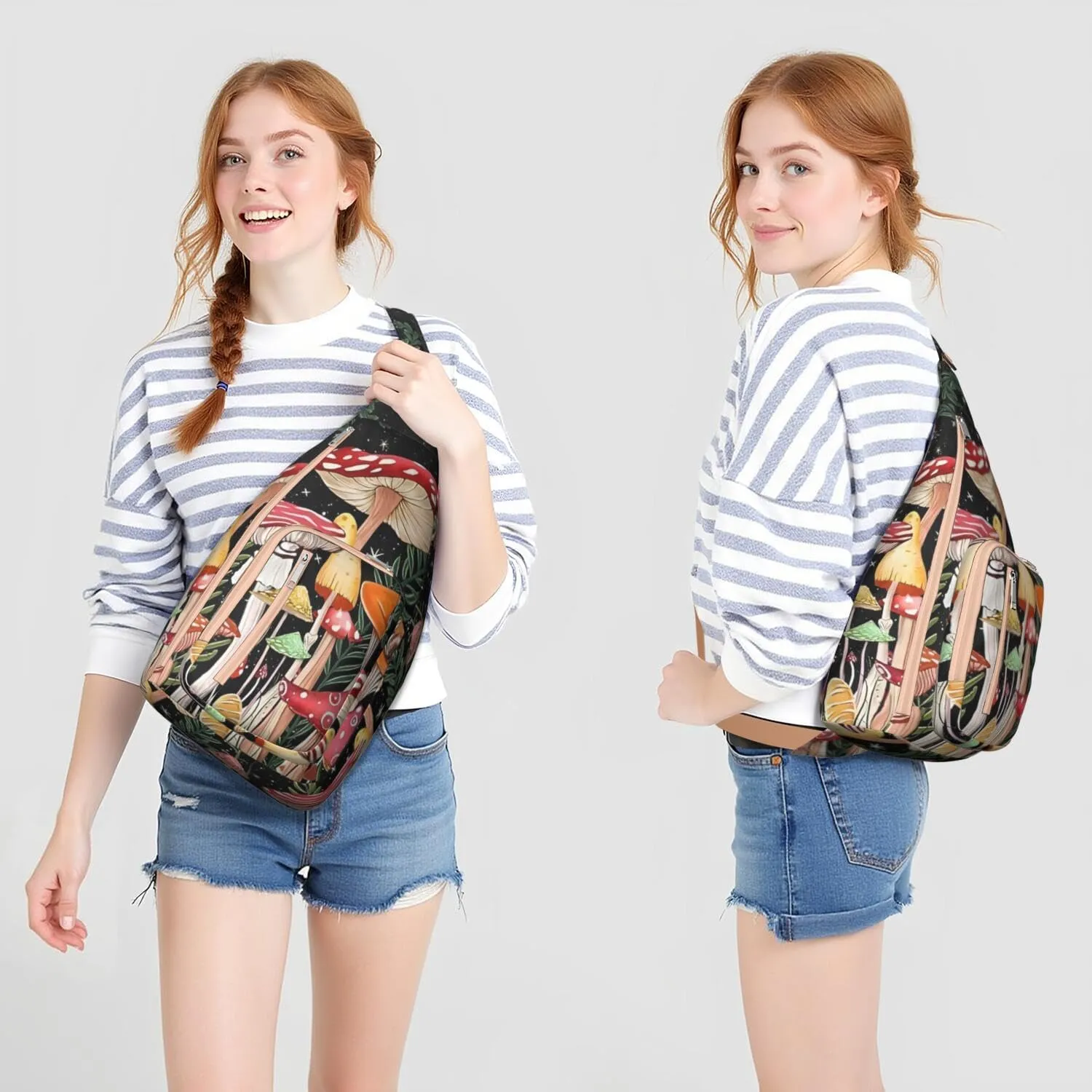 Shoulder Sling Crossbody Casual Chest Bag For Travel Sports Running,Backpack for Men & Women Lightweight Sports BagCrossbody Concealed Carry,Mushroom Shoulder Bag Waterproof Chest Bag