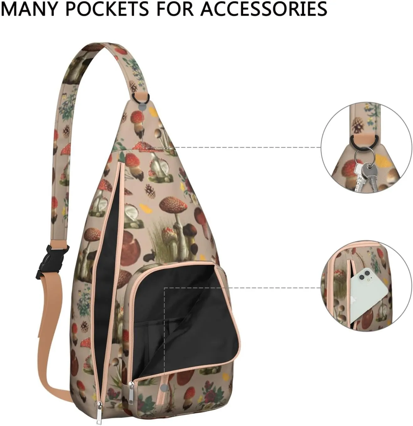 Shoulder Sling Crossbody Casual Chest Bag For Travel Sports Running,Backpack for Men & Women Lightweight Sports BagCrossbody Concealed Carry,Mushroom Shoulder Bag Waterproof Chest Bag