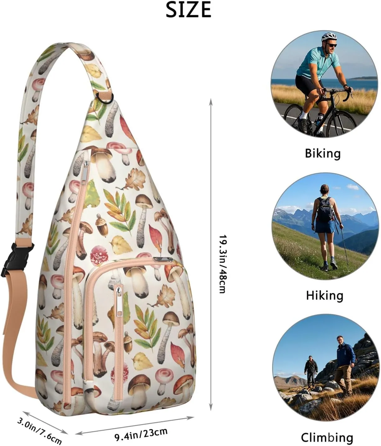 Shoulder Sling Crossbody Casual Chest Bag For Travel Sports Running,Backpack for Men & Women Lightweight Sports BagCrossbody Concealed Carry,Mushroom Shoulder Bag Waterproof Chest Bag