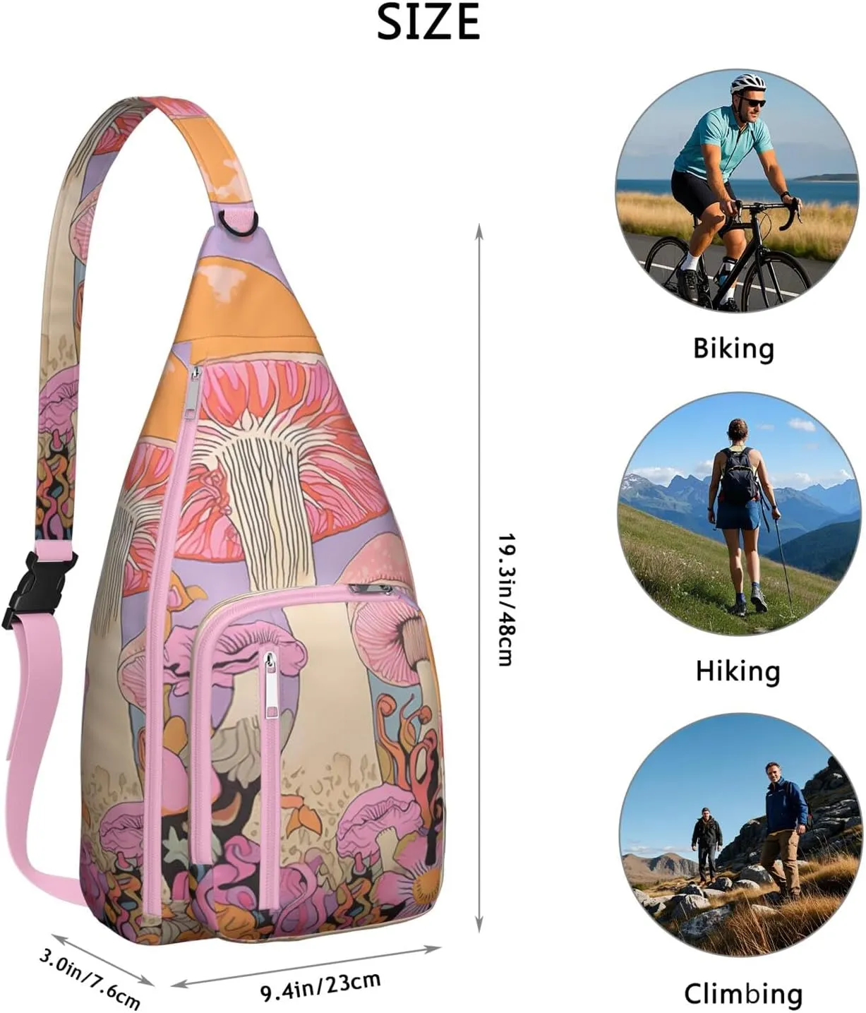 Shoulder Sling Crossbody Casual Chest Bag For Travel Sports Running,Backpack for Men & Women Lightweight Sports BagCrossbody Concealed Carry,Mushroom Shoulder Bag Waterproof Chest Bag