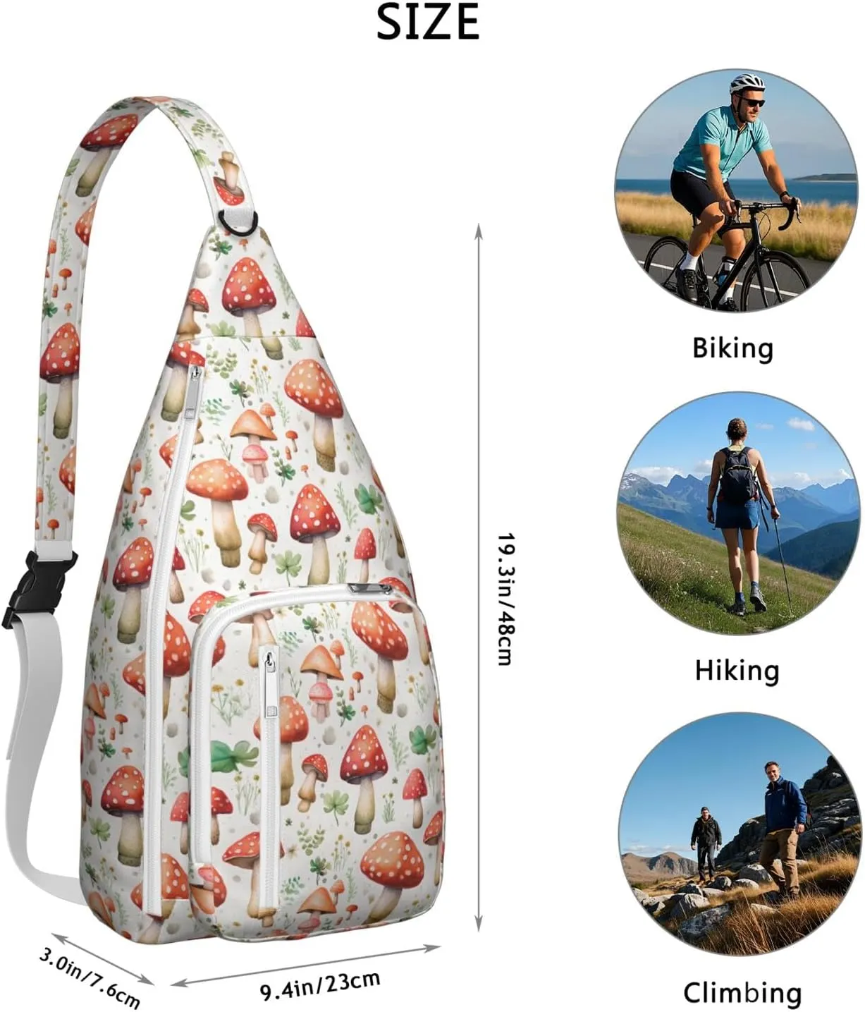 Shoulder Sling Crossbody Casual Chest Bag For Travel Sports Running,Backpack for Men & Women Lightweight Sports BagCrossbody Concealed Carry,Mushroom Shoulder Bag Waterproof Chest Bag
