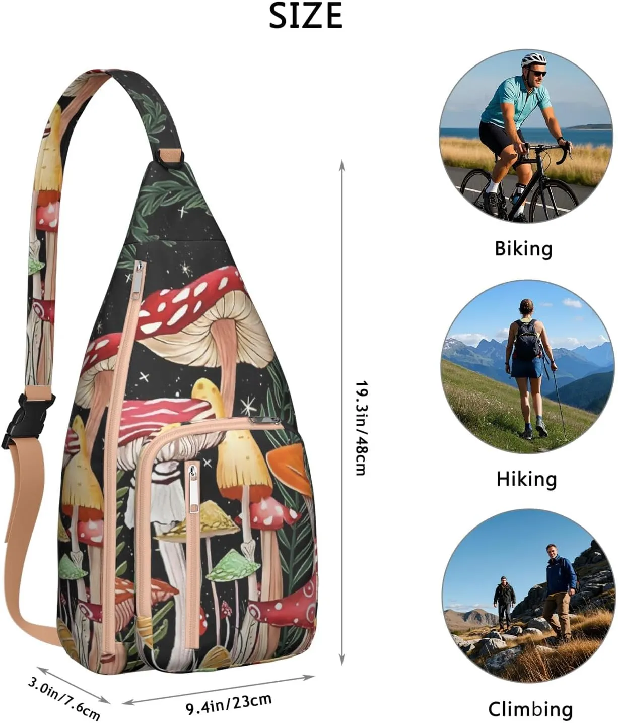 Shoulder Sling Crossbody Casual Chest Bag For Travel Sports Running,Backpack for Men & Women Lightweight Sports BagCrossbody Concealed Carry,Mushroom Shoulder Bag Waterproof Chest Bag
