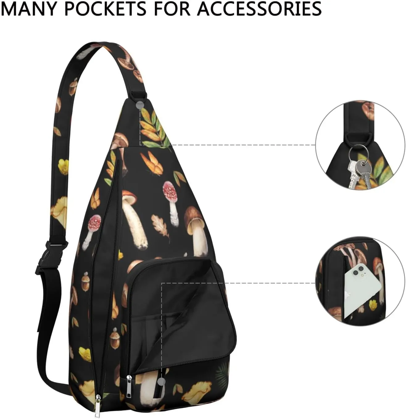Shoulder Sling Crossbody Casual Chest Bag For Travel Sports Running,Backpack for Men & Women Lightweight Sports BagCrossbody Concealed Carry,Mushroom Shoulder Bag Waterproof Chest Bag