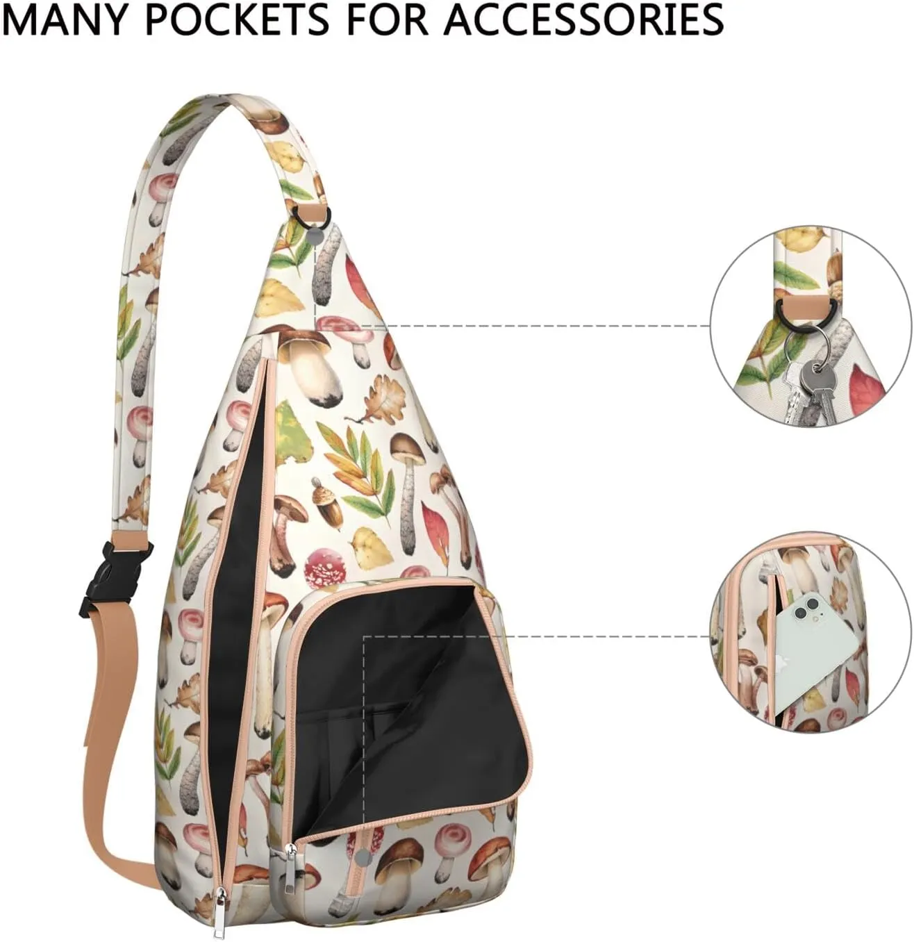 Shoulder Sling Crossbody Casual Chest Bag For Travel Sports Running,Backpack for Men & Women Lightweight Sports BagCrossbody Concealed Carry,Mushroom Shoulder Bag Waterproof Chest Bag