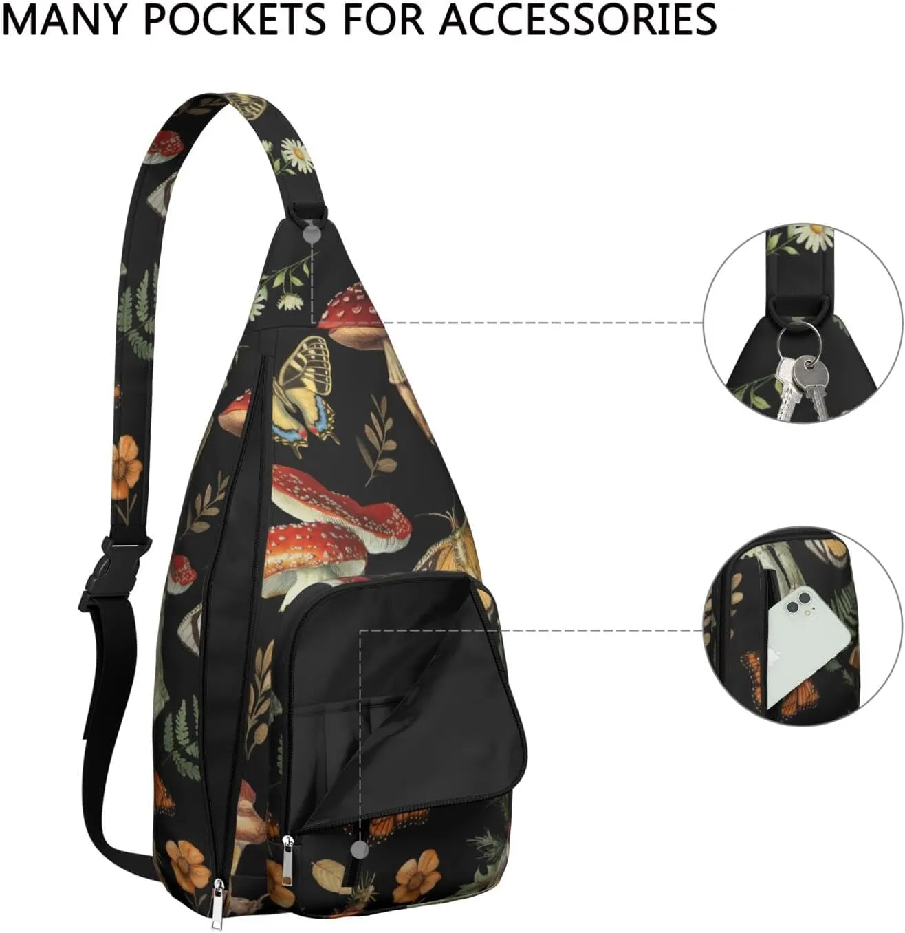 Shoulder Sling Crossbody Casual Chest Bag For Travel Sports Running,Backpack for Men & Women Lightweight Sports BagCrossbody Concealed Carry,Mushroom Shoulder Bag Waterproof Chest Bag