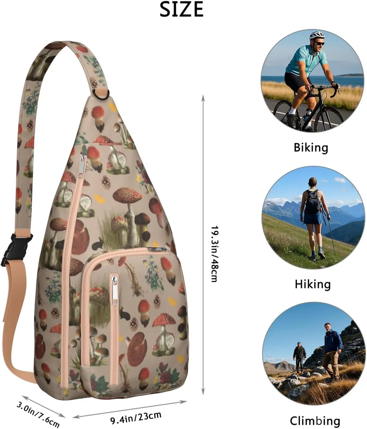 Shoulder Sling Crossbody Casual Chest Bag For Travel Sports Running,Backpack for Men & Women Lightweight Sports BagCrossbody Concealed Carry,Mushroom Shoulder Bag Waterproof Chest Bag
