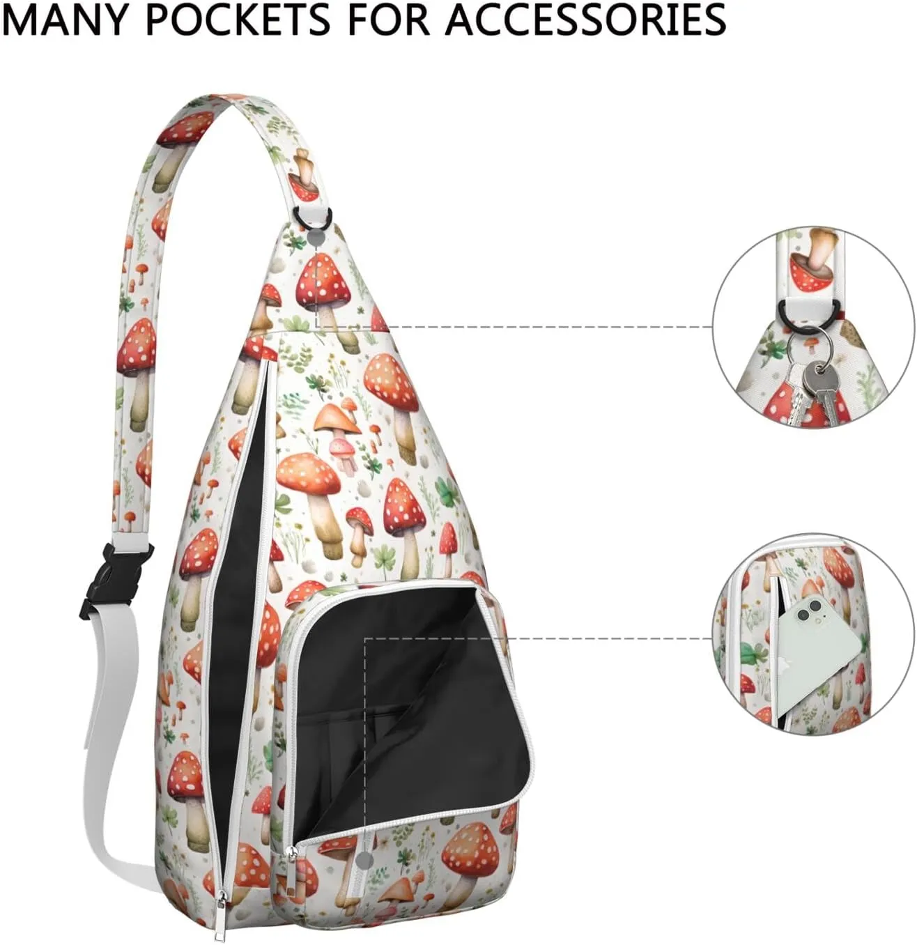 Shoulder Sling Crossbody Casual Chest Bag For Travel Sports Running,Backpack for Men & Women Lightweight Sports BagCrossbody Concealed Carry,Mushroom Shoulder Bag Waterproof Chest Bag