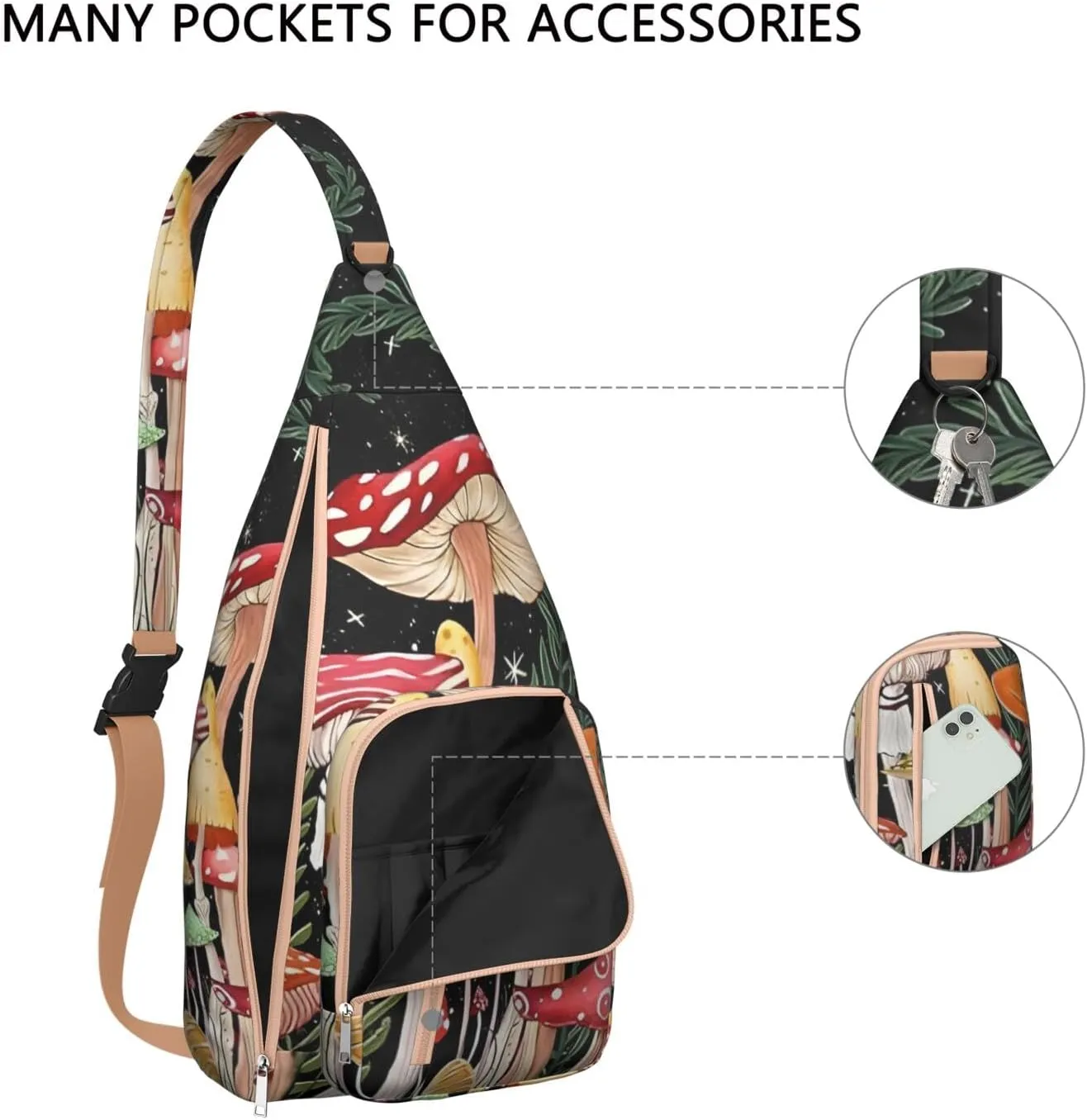 Shoulder Sling Crossbody Casual Chest Bag For Travel Sports Running,Backpack for Men & Women Lightweight Sports BagCrossbody Concealed Carry,Mushroom Shoulder Bag Waterproof Chest Bag