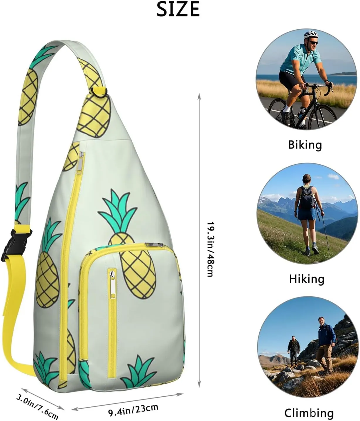 Shoulder Sling Crossbody Casual Chest Bag For Travel Sports Running,Backpack for Men & Women Lightweight Sports BagCrossbody Concealed Carry,Pineapple Shoulder Bag Waterproof Chest Bag