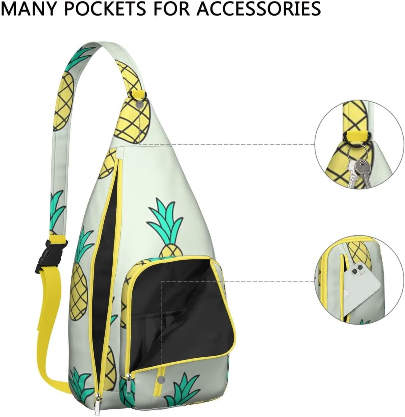 Shoulder Sling Crossbody Casual Chest Bag For Travel Sports Running,Backpack for Men & Women Lightweight Sports BagCrossbody Concealed Carry,Pineapple Shoulder Bag Waterproof Chest Bag