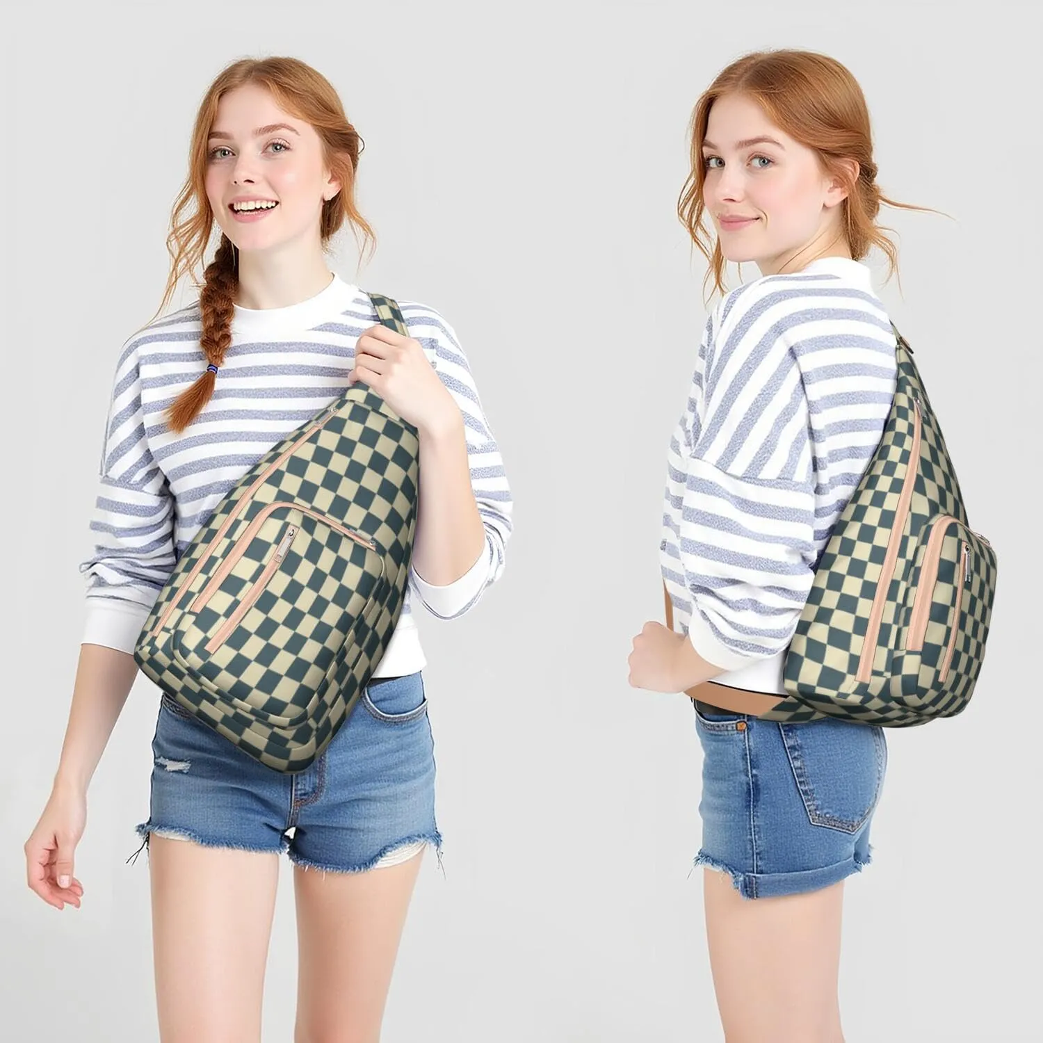 Shoulder Sling Crossbody Casual Chest Bag For Travel Sports Running,Backpack for Men & Women Lightweight Sports BagCrossbody Concealed Carry,Plaid Shoulder Bag Waterproof Chest Bag