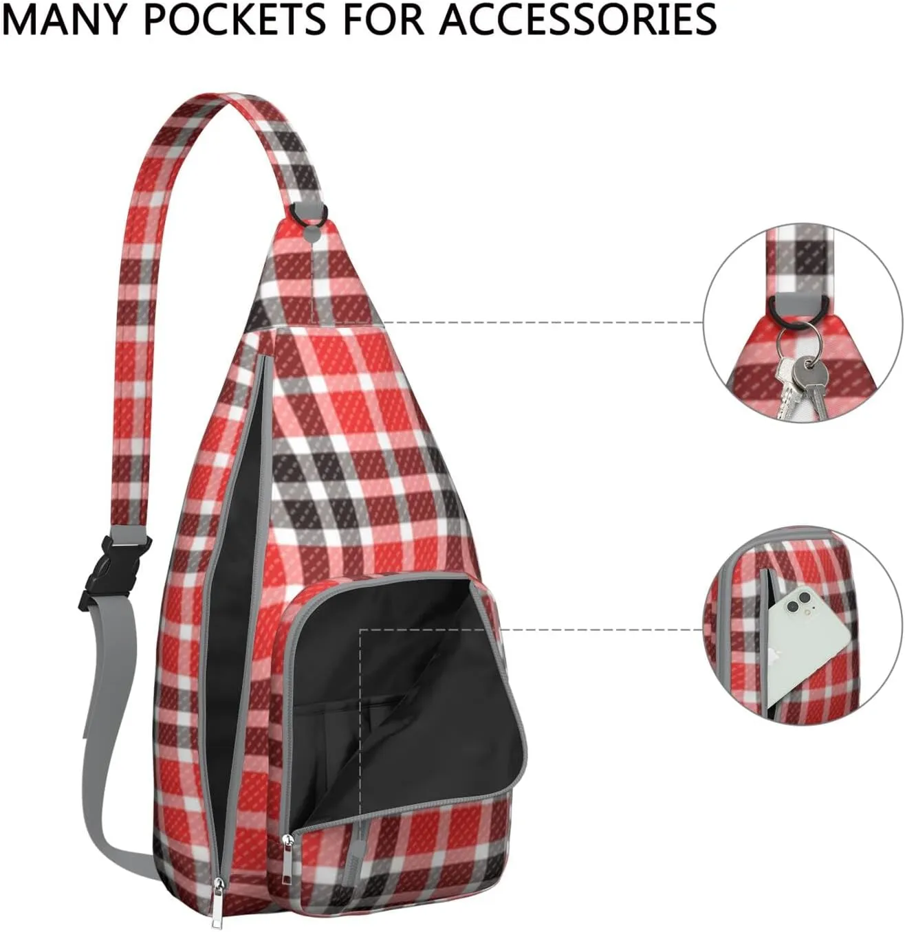 Shoulder Sling Crossbody Casual Chest Bag For Travel Sports Running,Backpack for Men & Women Lightweight Sports BagCrossbody Concealed Carry,Plaid Shoulder Bag Waterproof Chest Bag
