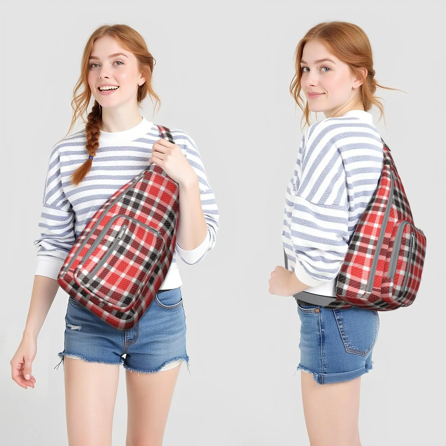 Shoulder Sling Crossbody Casual Chest Bag For Travel Sports Running,Backpack for Men & Women Lightweight Sports BagCrossbody Concealed Carry,Plaid Shoulder Bag Waterproof Chest Bag
