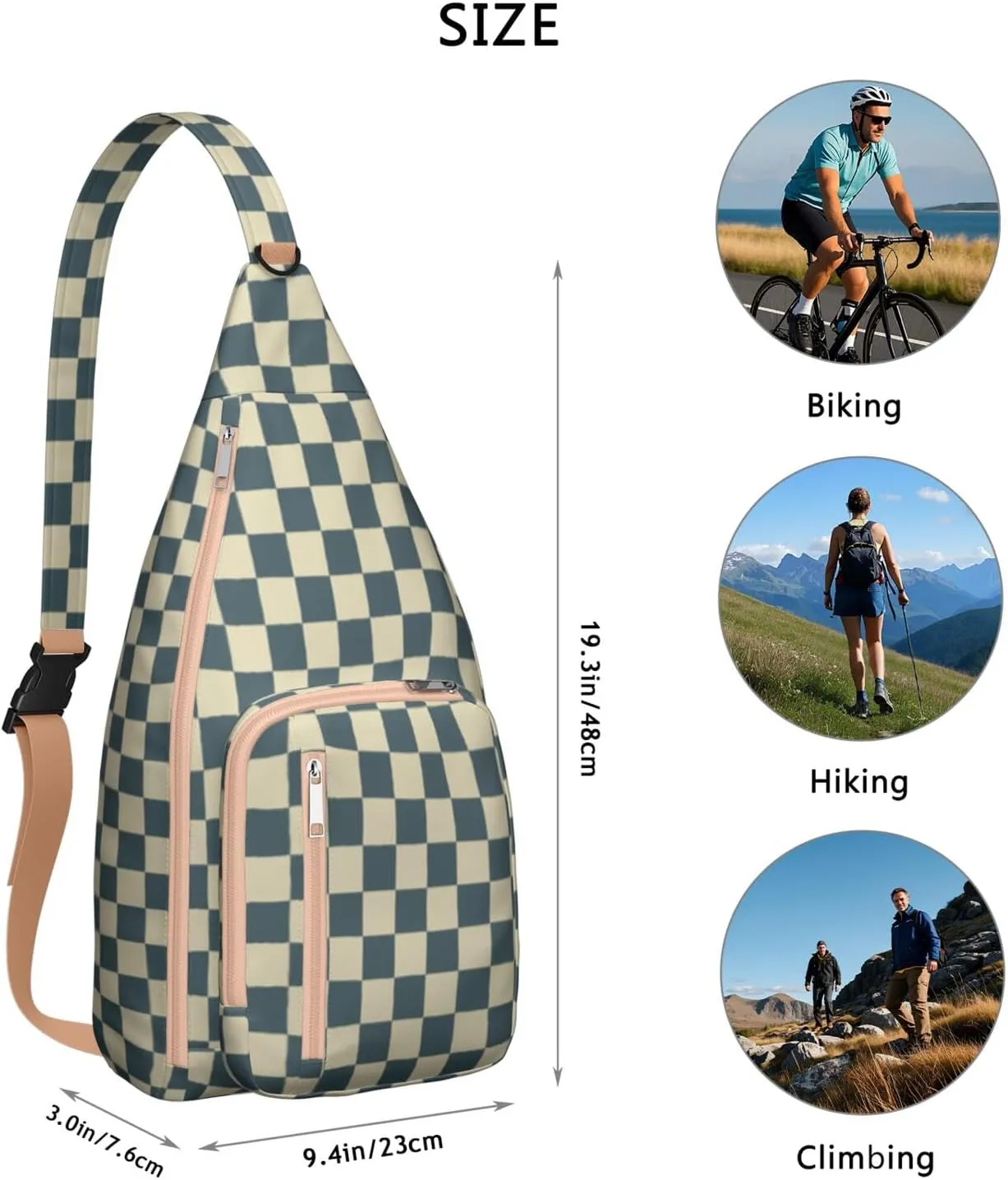Shoulder Sling Crossbody Casual Chest Bag For Travel Sports Running,Backpack for Men & Women Lightweight Sports BagCrossbody Concealed Carry,Plaid Shoulder Bag Waterproof Chest Bag