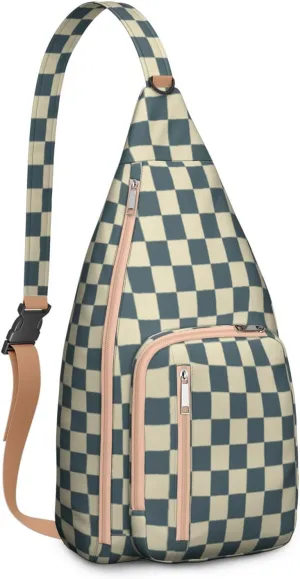 Shoulder Sling Crossbody Casual Chest Bag For Travel Sports Running,Backpack for Men & Women Lightweight Sports BagCrossbody Concealed Carry,Plaid Shoulder Bag Waterproof Chest Bag
